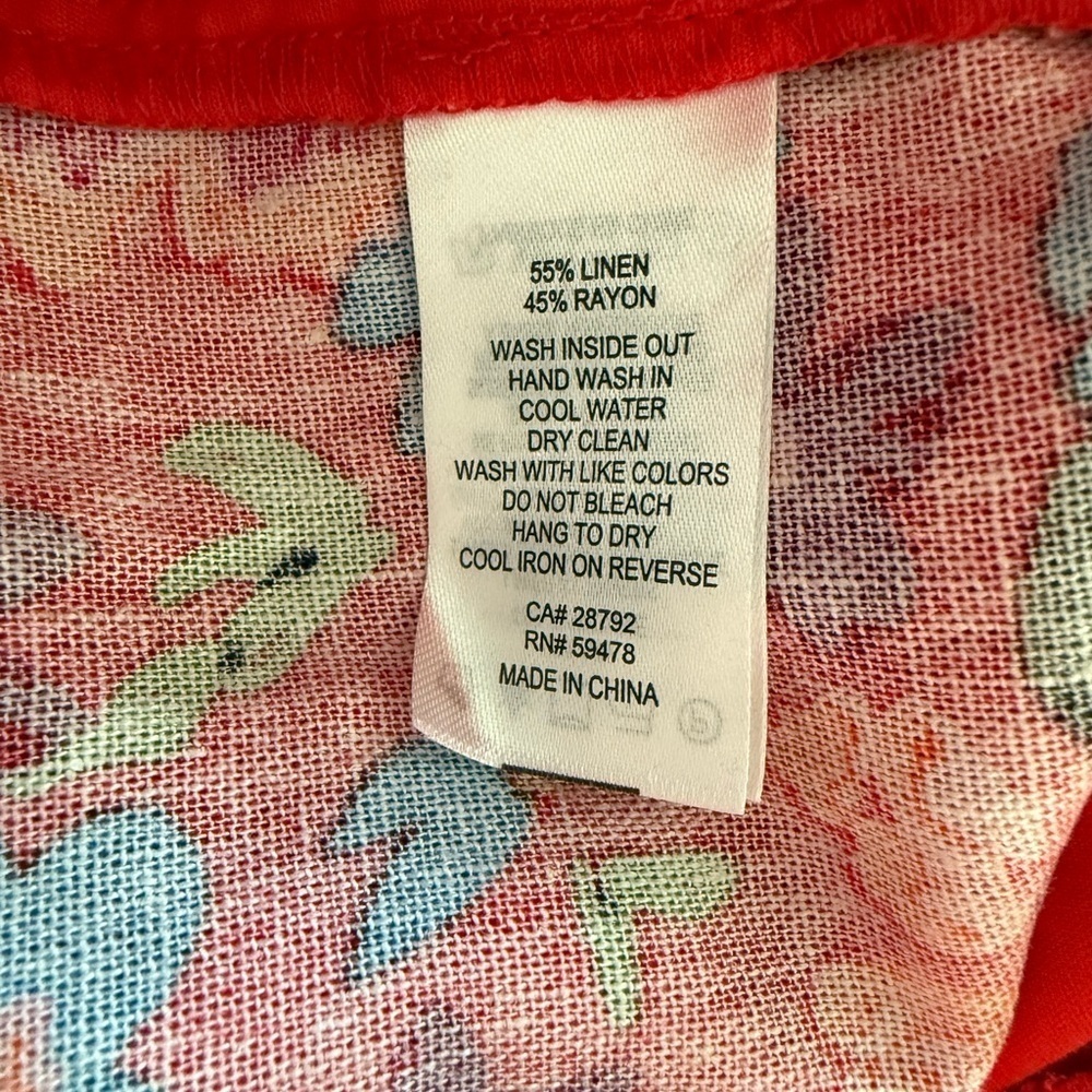 C&C California Tropical Floral Red Orange Linen Blend Belted Shorts NWOT Size 4 - Picture 8 of 9